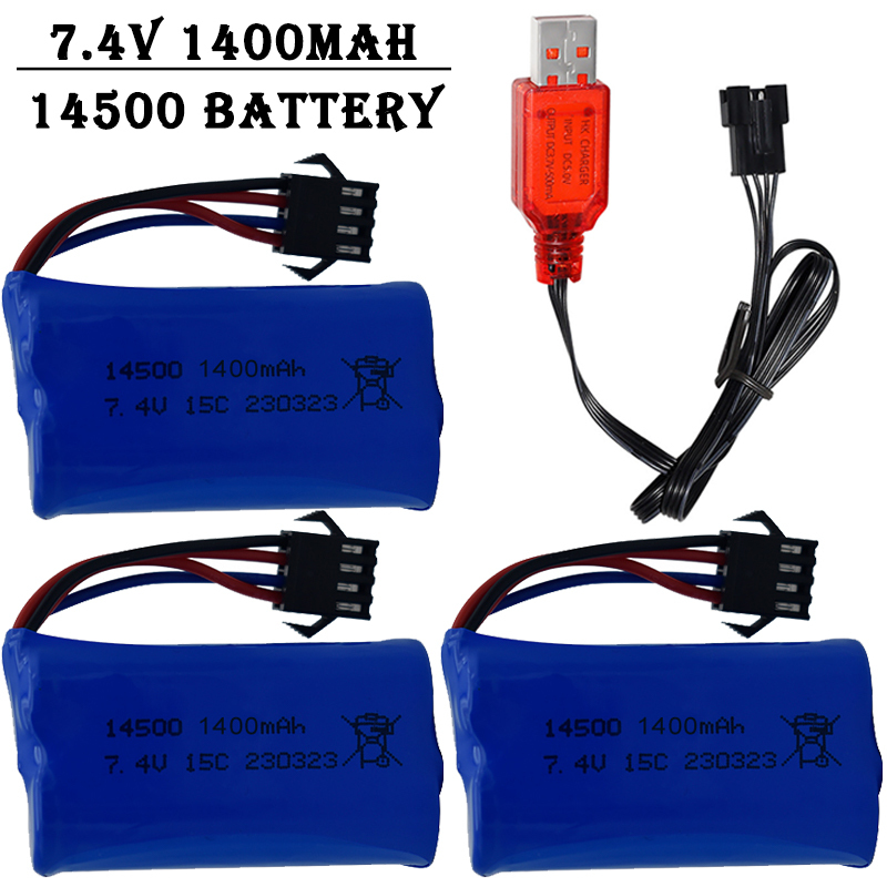 Rc Hobby Truck - 7.4V 1400mAh 14500 リチウムイオンバッテリー/SM4P プラグ付き/USB 充電器付き水鉄砲