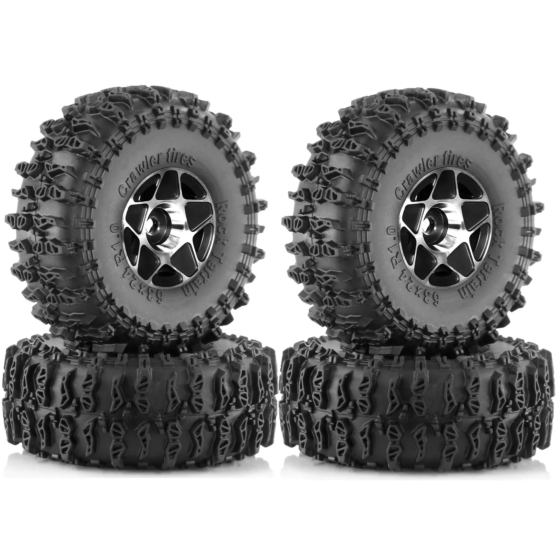 Wheel Rim Rc - XILEZQF 63mmメタル1.0インチビードロックホイールリムラバータイヤセット 1/18 1/24 RCクローラー Axial