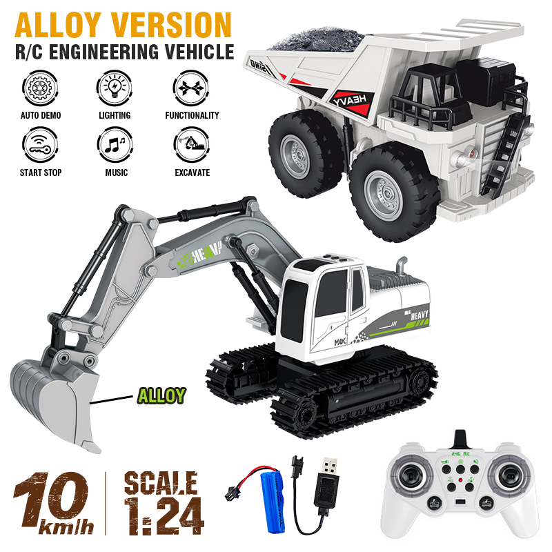 Rc Hobbyking Shop - 11Ch合金RC掘削機 1:24 ラジコン輸送トラック 10Km/h ワイヤレスダンプトラック ライトと音楽付き